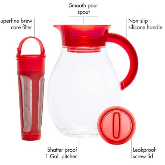 Shatter-Proof Primula Big Iced Tea Pitcher with Infuser Cold Brew Coffee Red - Picture 2 of 3